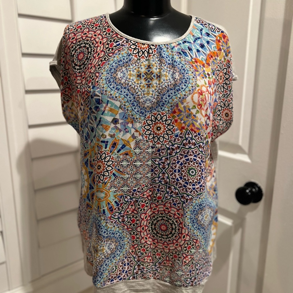 Spense Multicolor Mosaic Print Short Sleeve Blouse